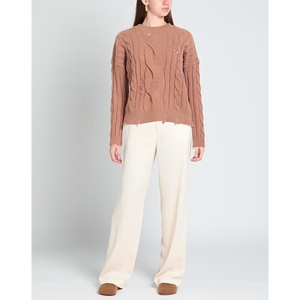 Pinko Dai Dai Distressed Knit Sweater SIZE S Brown Ribbed Lightweight Italy